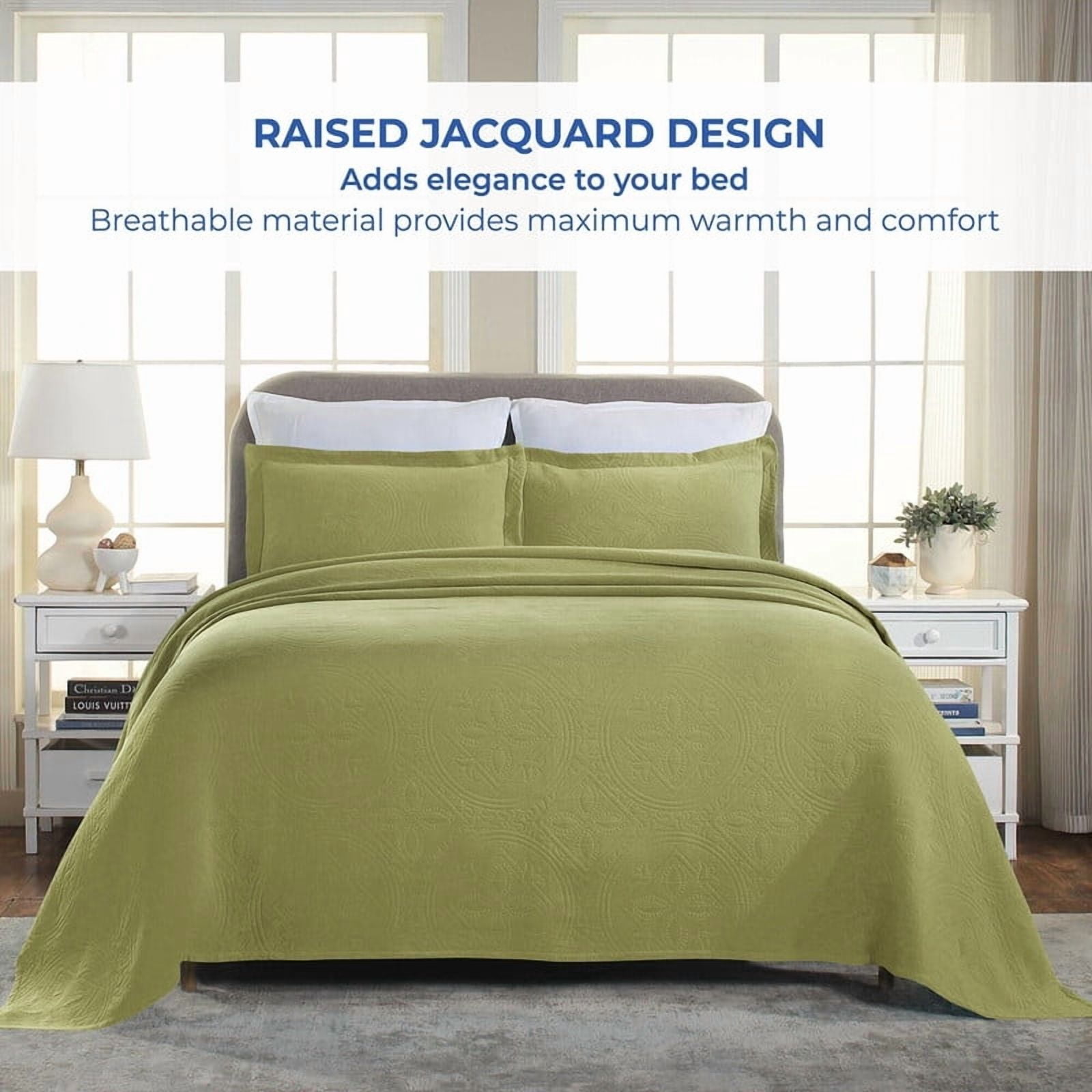 Superior Celtic Circle Cotton Bedspread and Sham Set, 3-Piece Decorative Breathable Bedspreads, Full, Sweet Pea