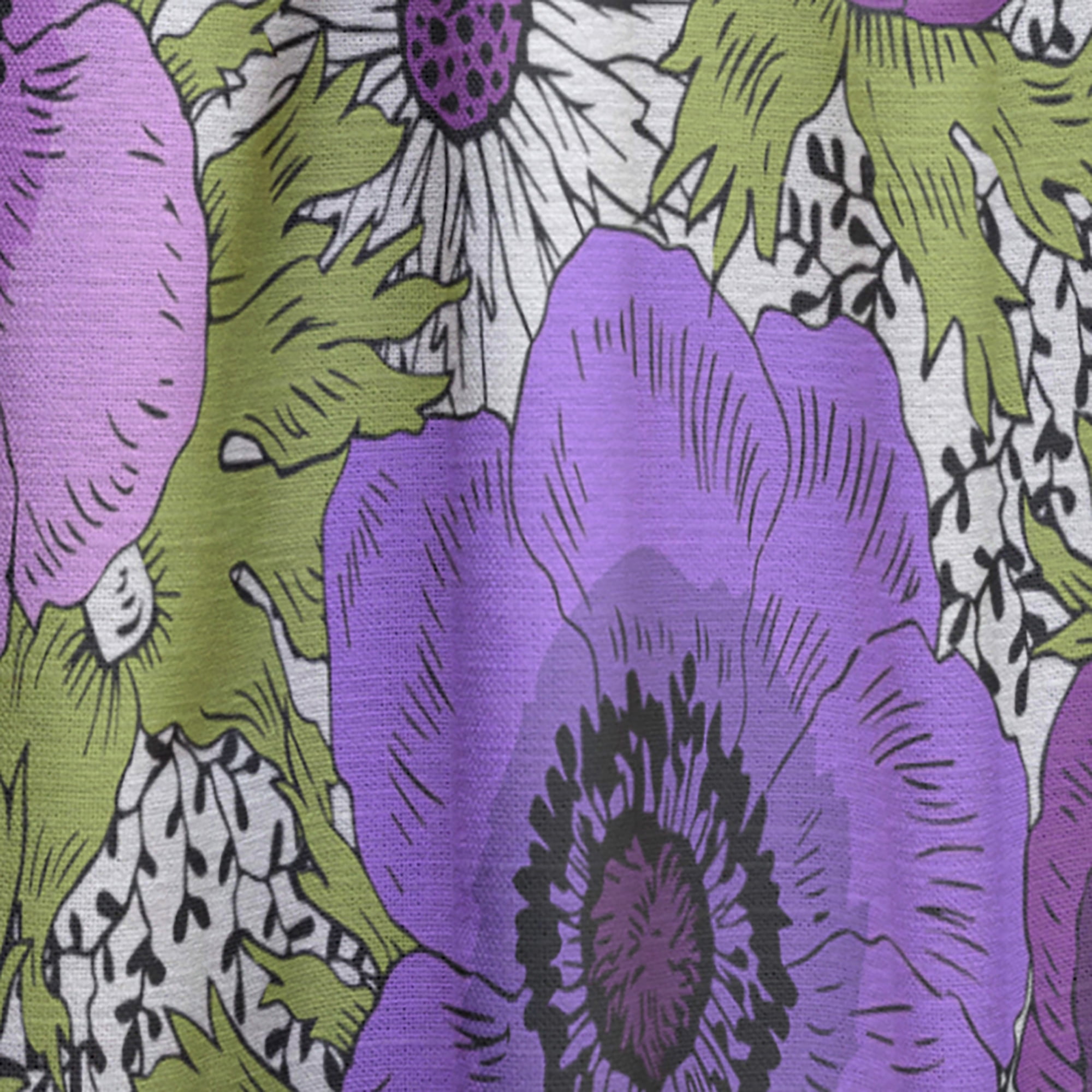 Designart 'Purple Fantasy Flowers Retro Pattern' Mid-Century Modern Curtain Panel