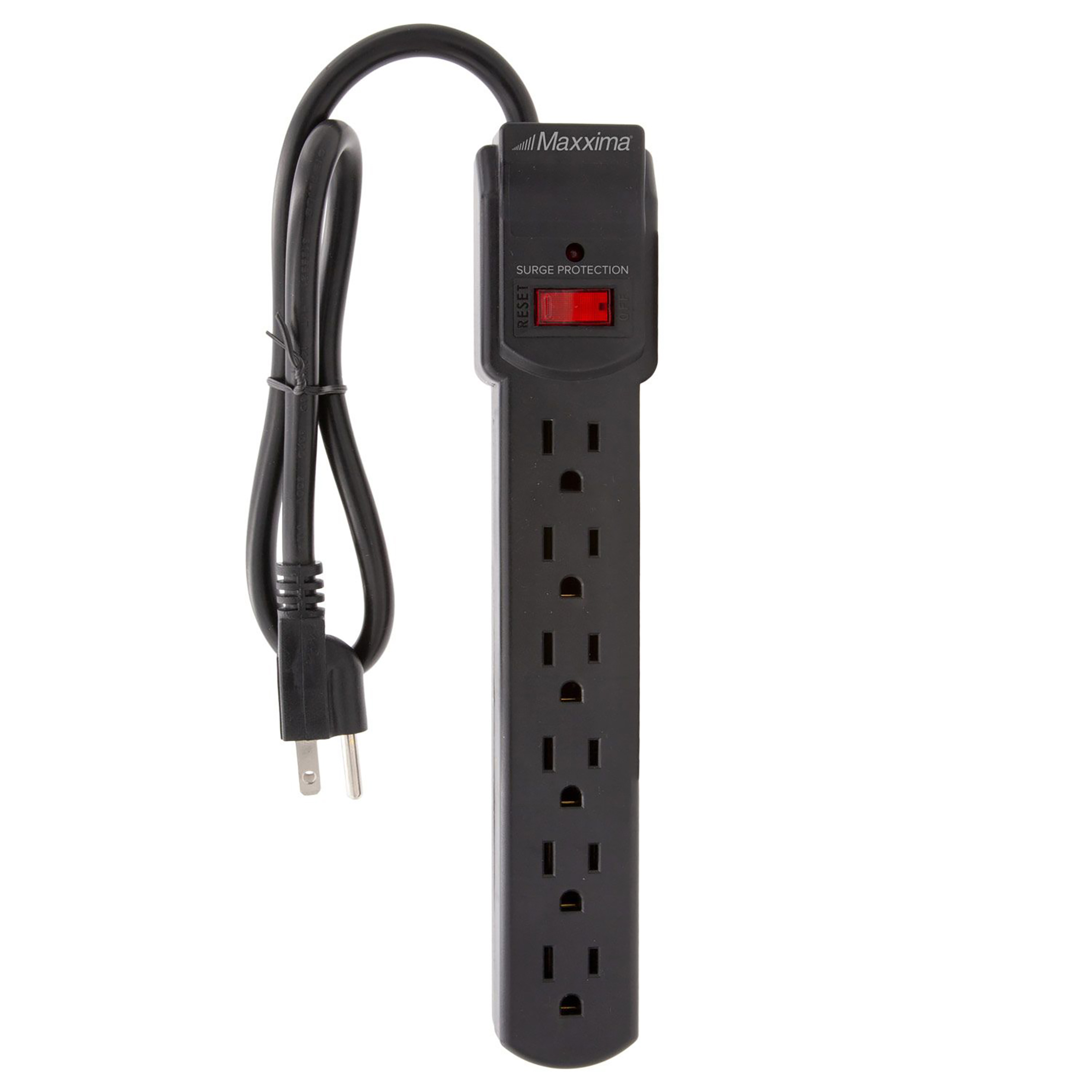 Maxxima 6 Outlet Power Strip - 300 Joules Surge Protection, Black (4 Pack)