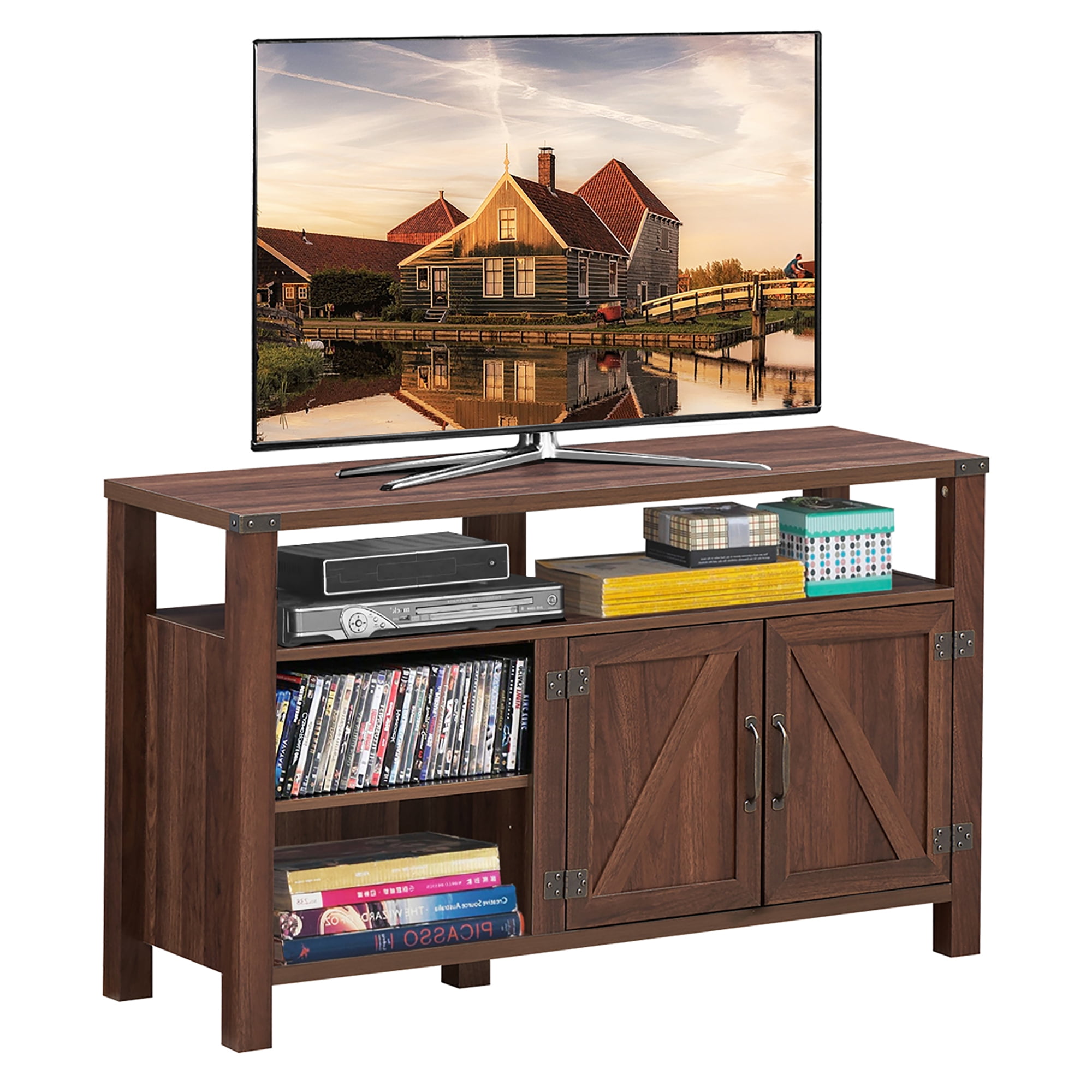 Costway TV Stand Entertainment Center for TV's up to 55'' w/Storage Walnut