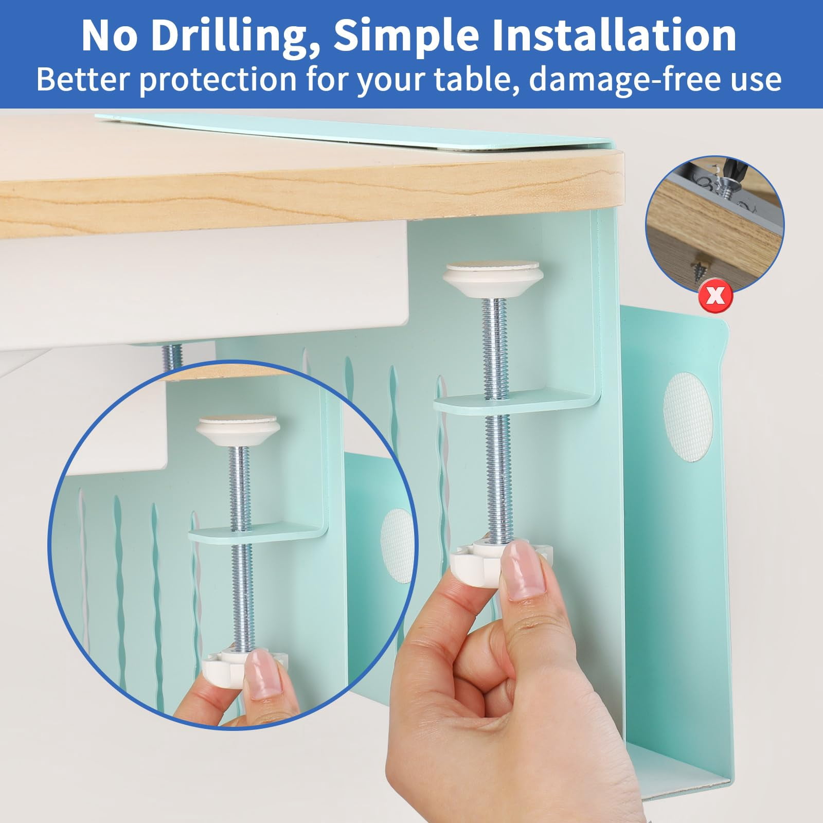 Desk Side Storage  Steel Organizer No Drill Laptop Holder Clamp On Mount With Pen Table Hanging For Home Office Fits Flat Edge Tables 0.3" To 2.8"