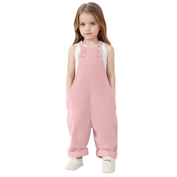 Girls Jumpsuit Sleeveless Toddler Girl Summer Clothes Loose Rompers Adjustable Wide Leg Jumpsuit Clothes for Girls 1-2 Years Girls Fashion