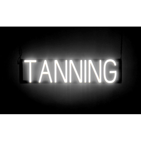 SpellBrite TANNING LED Sign for Business. 26.1" x 6.3" White TANNING Sign Has Neon Sign Look With Energy Efficient LED Light Source. Visible from 500+ Feet, 8 Animation Settings.