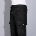 thumbnail image 4 of Dagugfen Mens Pants Fall Winter Flare Leg Elastic Waist Drawstring Side Zipper Casual Cargo Sports Pants Pockets, 4 of 8