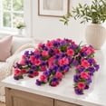 thumbnail image 4 of UV Resistant Artificial Petunia Bush Flower, Realistic Faux Petunia Floral Shrub, Outdoor Indoor Decor for Garden Patio Window Box Bonsaier Landscaping Home Decoration (Purple Blue Pink), Purple, 4 of 5