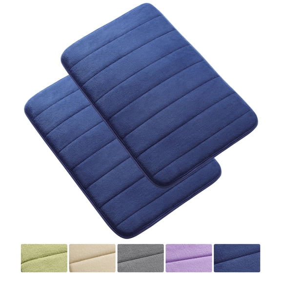REGALWOVEN 2Pcs Memory Foam Bath Mat Non Skid Velvet Absorb Water Bath Rug  for Bathroom Kitchen Soft Carpet Royal Blue
