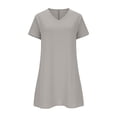 thumbnail image 5 of longantii Summer Dresses for Women 2026 V-Neck Casual Sundresses T-Shirt Cotton Mini Dress Vacation Outfits Short Sleeve Tees Gray L, 5 of 6