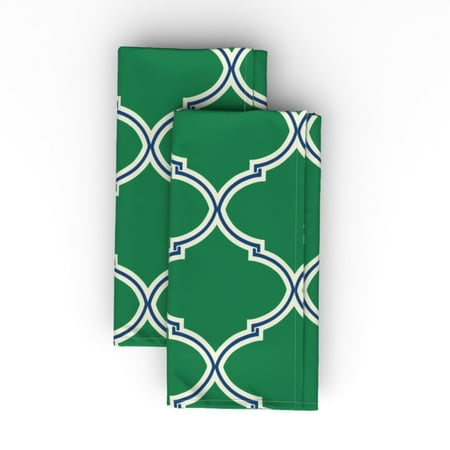 

Cotton Sateen Dinner Napkins (Set of 2) - Trellis Preppy Green Navy Quatrefoil Moroccan Ogee Print Cloth Dinner Napkins by Spoonflower