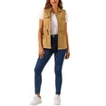 thumbnail image 2 of INSPIRE CHIC Women's Sleeveless Jacket Drawstring Waist Zip Up Cotton Cargo Vest with Pocket M Deep Khaki, 2 of 5