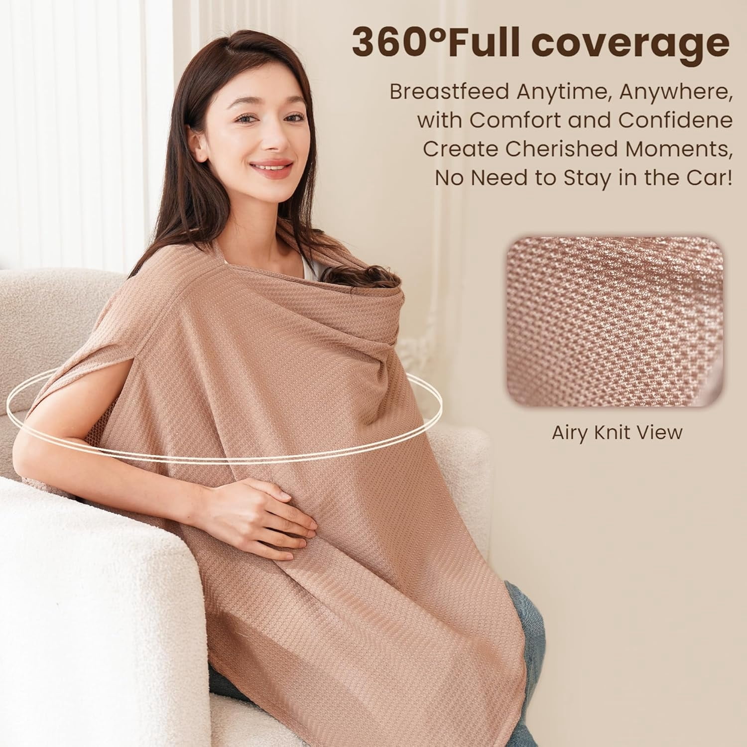 Nursing Cover for Breastfeeding, Soft & Breathable Privacy Poncho, Multi-Use Feeding Shawl, Comfortable & Portable Breastfeeding Cover for Women (Beige)