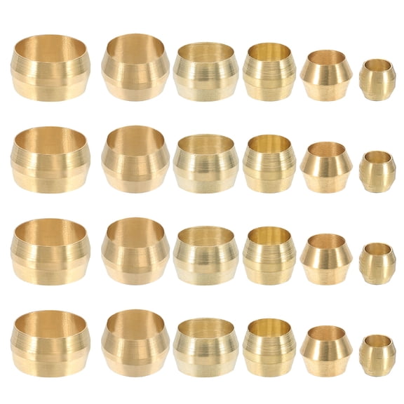Uxcell 120Pcs Brass Compression Sleeves Ferrules, Tube OD 1/8" 3/16" 1/4" 5/16" 3/8" 1/2" Compression Fittings Assortment Kit