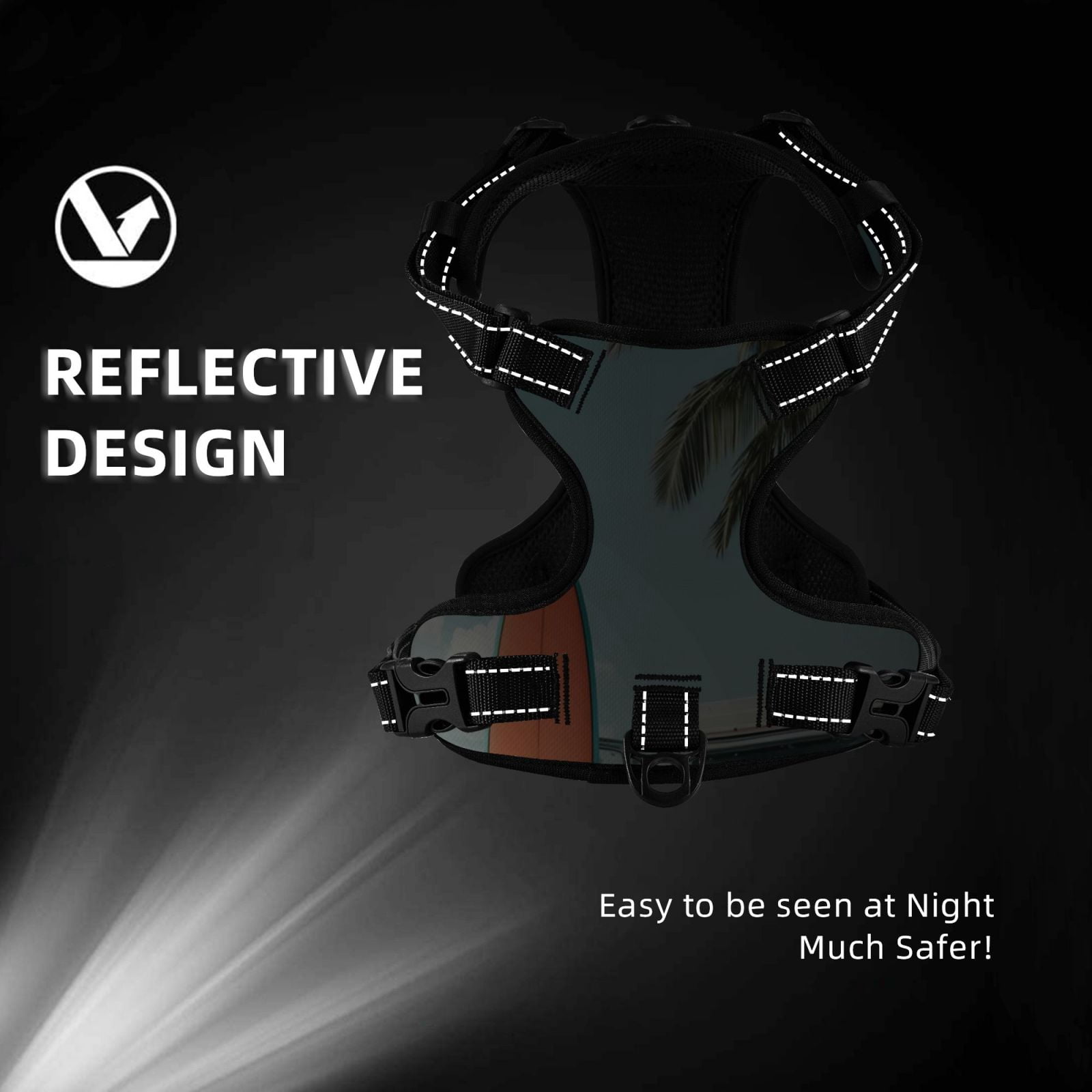 Vsdgher Vintage Surf Van Beach Dog Harness, No-Pull Pet Harness, Dog Vest, Pet Vest for Small to Large Dogs-
