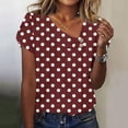 thumbnail image 4 of Women’s Polka Dot T-Shirt Fashion Asymmetrical Neck Short Sleeve Button Tee Summer Loose Tops Daily Wear ,Wine,XXL, 4 of 7