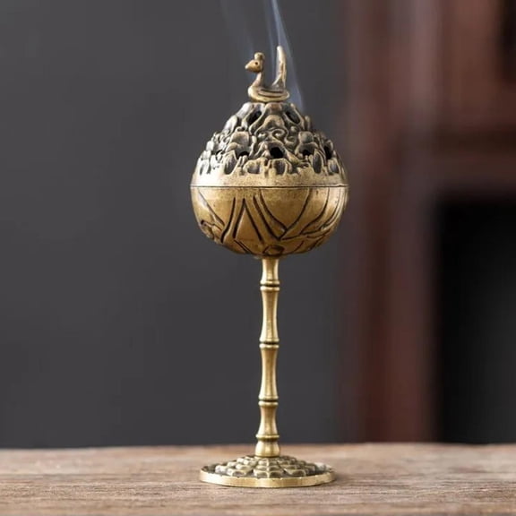 Hollow-Carved Brass Alloy incense Vessel, incense Burner Holder, incense Cone Holder, Cone incense Holder, Cone incense Burner, incense Cone Burner, incense Holder for Sticks,
