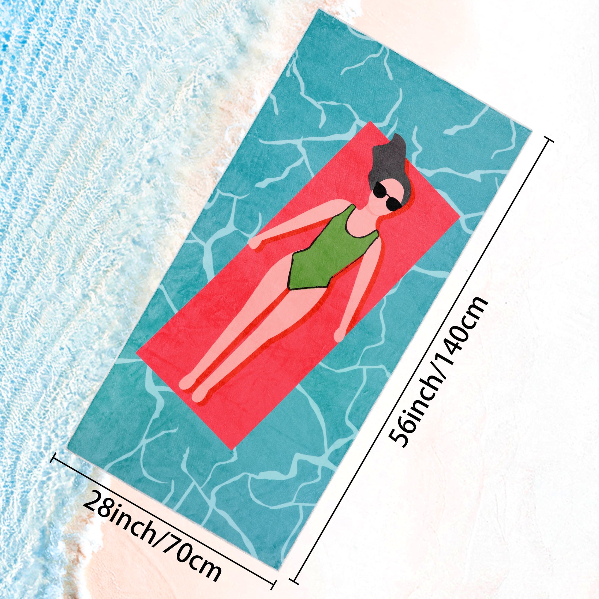 Unique Bargains Oversized Beach Towel Absorbent Quick Dry Thick Pool Towels for Swimming Wave