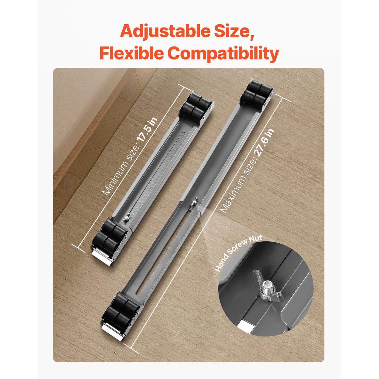 Heavy Duty Appliance Rollers 330 lbs Load Capacity Adjustable Base Extendable Furniture Dolly for Washer Dryer Washing Machine Gray