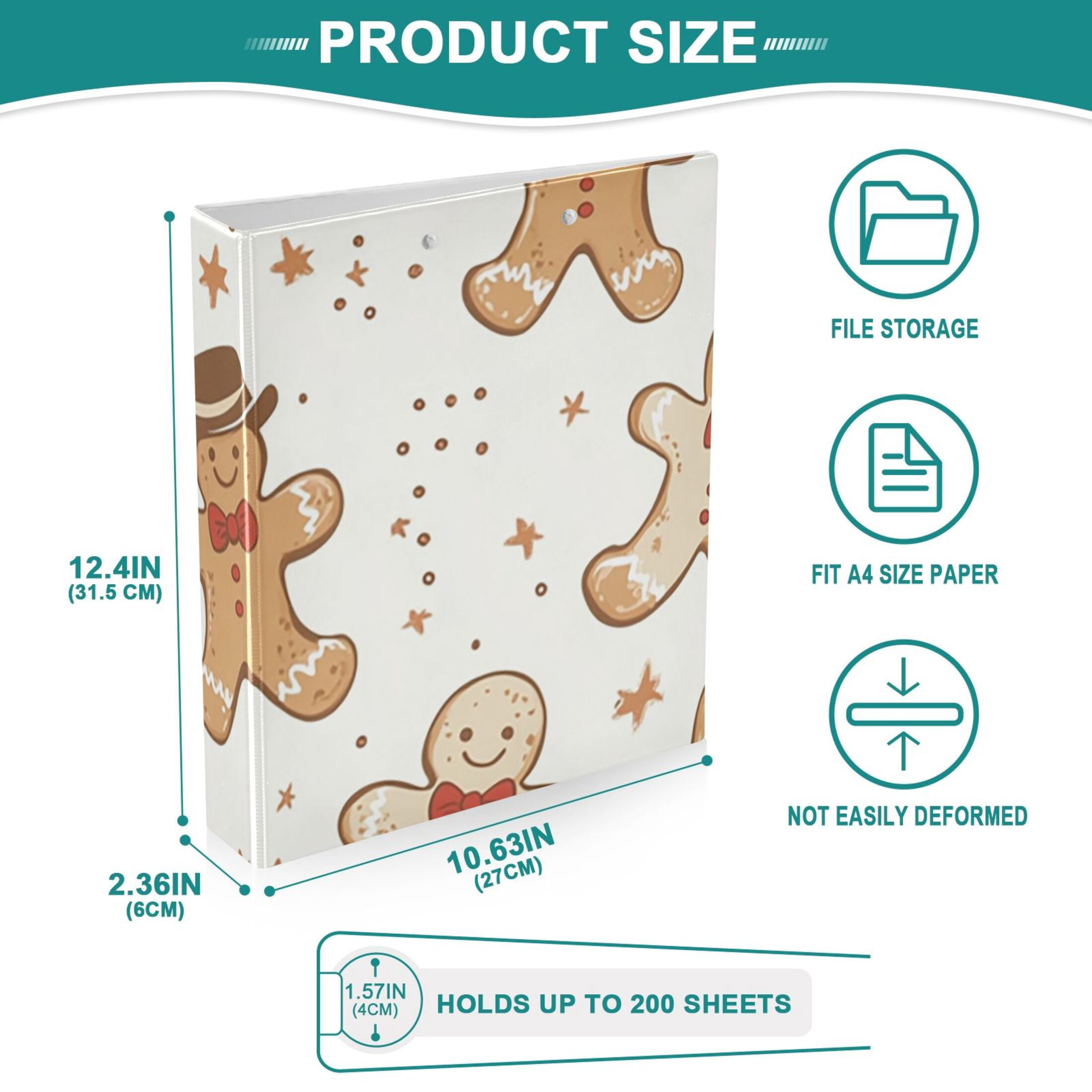 Gingerbread Cute 3 Ring Binders 1.5 inch Hardcover File Folders with Interior Pockets A4 Size Organizer for School Office Hospital