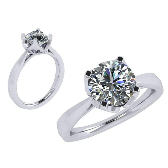 Nana Jewels Heart & Soul Silver 8.0mm (2ct) Round Cut Zirconia Solitaire Ring-Platinum Plated-Size 4