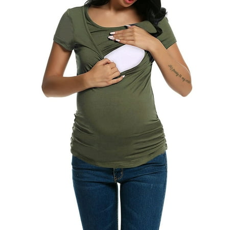 Maternity Sleeveless Wrap Mosunx Women's Maternity Nursing Wrap Top Cap Sleeveless Double Layer Blouse T Shirt ()