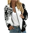 thumbnail image 2 of Feancey Daily Sales Womens Bomber Jackets Trendy Floral Print Short Jackets Lightweight Zip Up Flight Jacket Coat Casual Elastic Ribbed Varsity Outwear Multicolor XL, 2 of 5