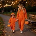thumbnail image 3 of Kids Flannel Halloween Hooded Jumpsuit, Girls & Boys Cute Bow Onesie Ghost Print Zip Up Full-body Loungewear 2026 Orange 130, 3 of 7