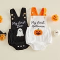 thumbnail image 5 of Ulanda My First Halloween Baby Boy Girl Outfit Newborn Corduroy Overalls Bubble Romper Sleeveless Bodysuit (White, 12-18 Months), 5 of 9