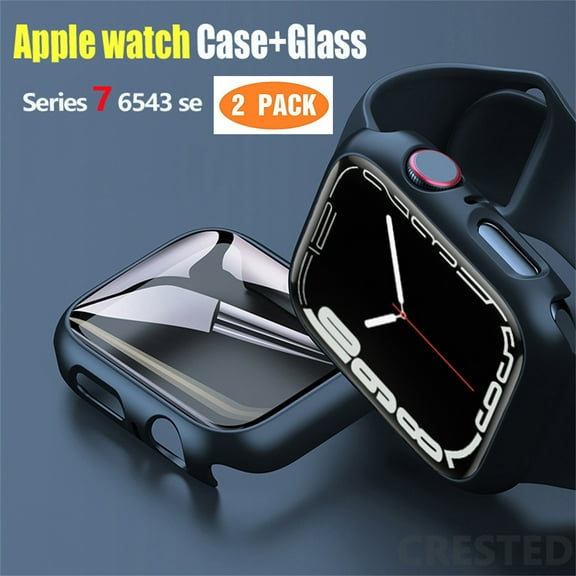 2 Pack Case Built In Tempered Glass Screen Protector Compatible With Apple Watch Case 44mm 40mm 45 mm 41m 38mm 42mm , Matte PC Case Bumper Overall Protective Cover for Iwatch Series 8 6 5 4 7 SE 3 2 1