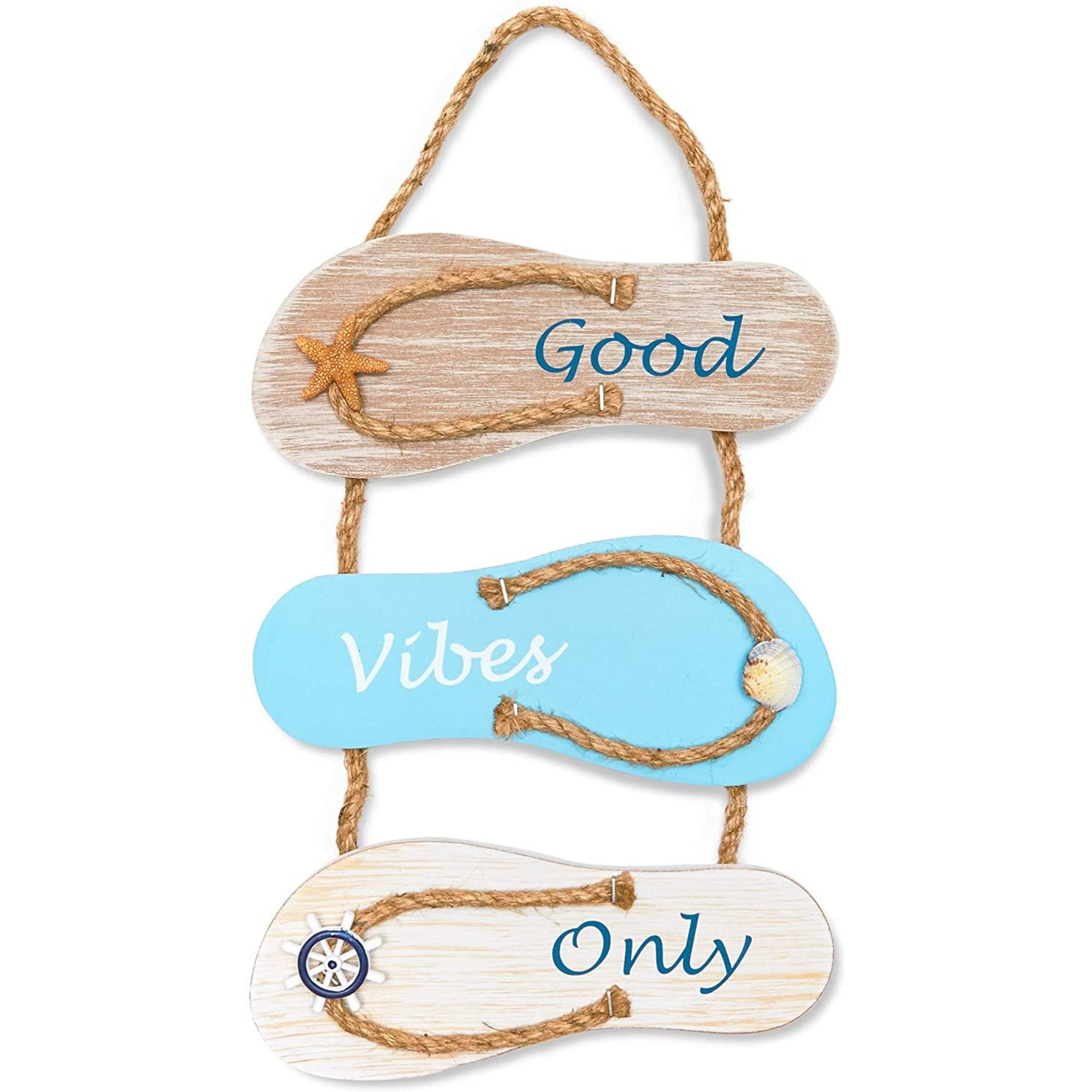 Wood Flip Flop Slippers Nautical Beach Hanging Wall Sign Home Decor