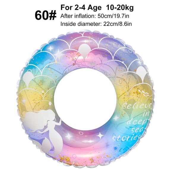 1PC Mermaid Glitter Inflatable Swim Ring Rainbow Pool Float Tube With Handles Summer Beach Water Party Float