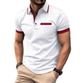 thumbnail image 2 of Men Striped Lapel Shirt Short Sleeve T Shirt Casual Loose Top Summer Zip-up Tee, 2 of 8