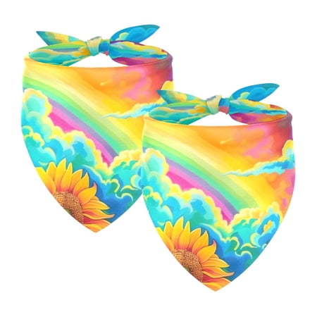 PhooArto Rainbow Sunflowers Colorful Dog Bandanas 2 Pack Soft Washable Pet Scarf Triangle for Large Dogs Puppies and Cats