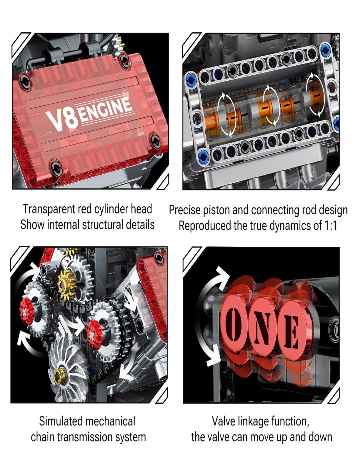 muuchuu Technic V8 Engine Building Toy with Motor for Adult to Build, Small Super Car V8 Piston Model Engine That Works, MOC DIY STEM Hobby Bricks Blocks Toy Gifts for Kids Teens (478 Pcs)