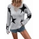 thumbnail image 2 of Suéter Informal de Punto con Cuello Redondo y Hombros Caídos con Estampado de Estrellas para Mujer Gris L, 2 of 10