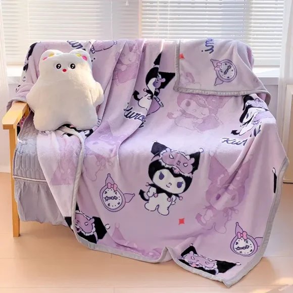 Sanrio Double Sided Coral Velvet Blanket Hello Kitty Cinnamoroll Kuromi Office Home Blankets Winter Thickening Quilt Bed Sheets