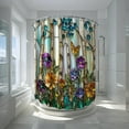 thumbnail image 3 of Stained Glass Birch Trees Shower Curtains Purple Floral Green Blue Diamond Barn Door Decor Waterproof Bathroom Curtains Set with Hooks-72"W x 84"L (Pack of 1), 3 of 6