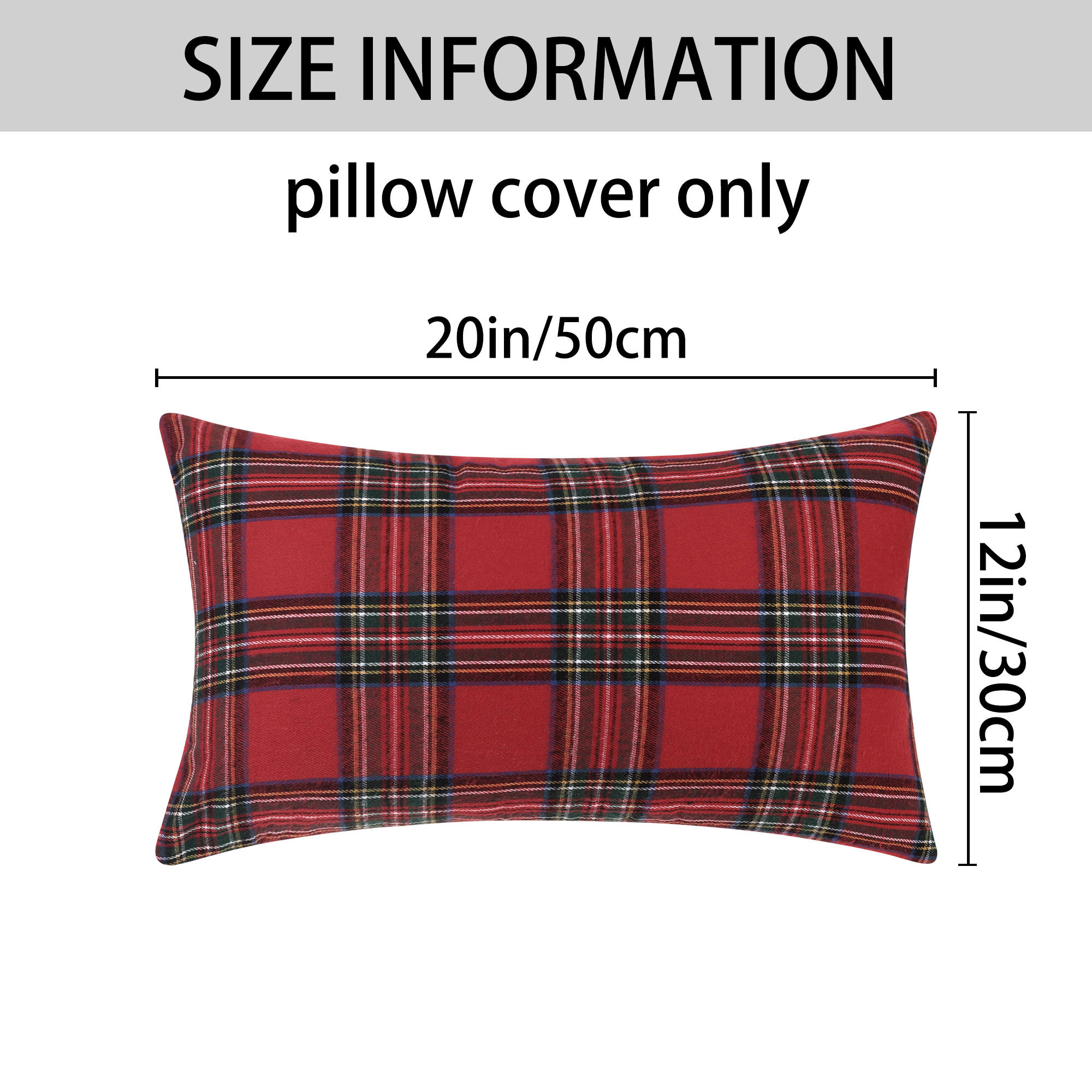 Unique Bargains Festive Plaid Decorative Throw Pillow Covers Scottish Tartan Decor 2 Pcs Large Plaid Red 12" x 20"