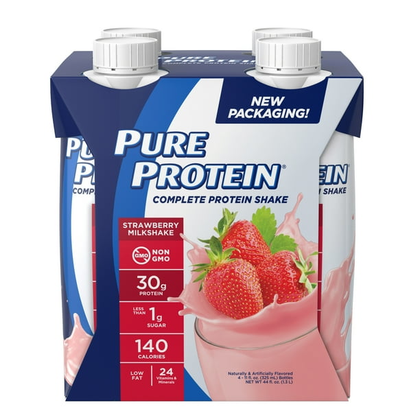 Pure Protein Shake, Strawberry, 30g Protein, 11 FL Oz, 4 Ct Walmart