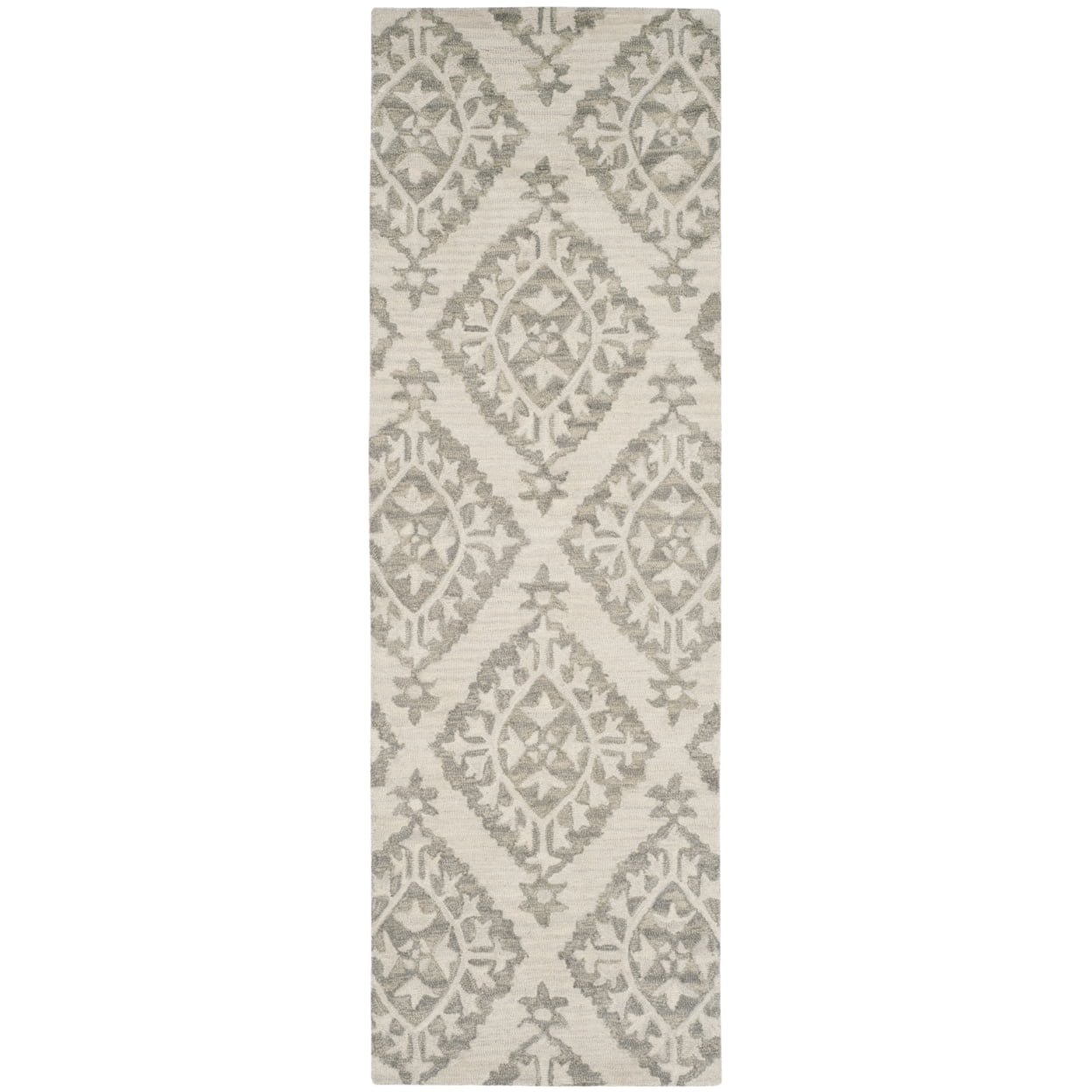 SAFAVIEH Micro-Loop Linton Damask Trellis Wool Area Rug, Light Grey, 2'6" x 4'