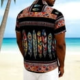 thumbnail image 7 of GUZOM Mens Boho Feather Print Short Sleeve Shirt, Relaxed Fit Button Down, Ethnic Geometric, Breathable Stretch, for Vacation Beach,Size M, 7 of 7