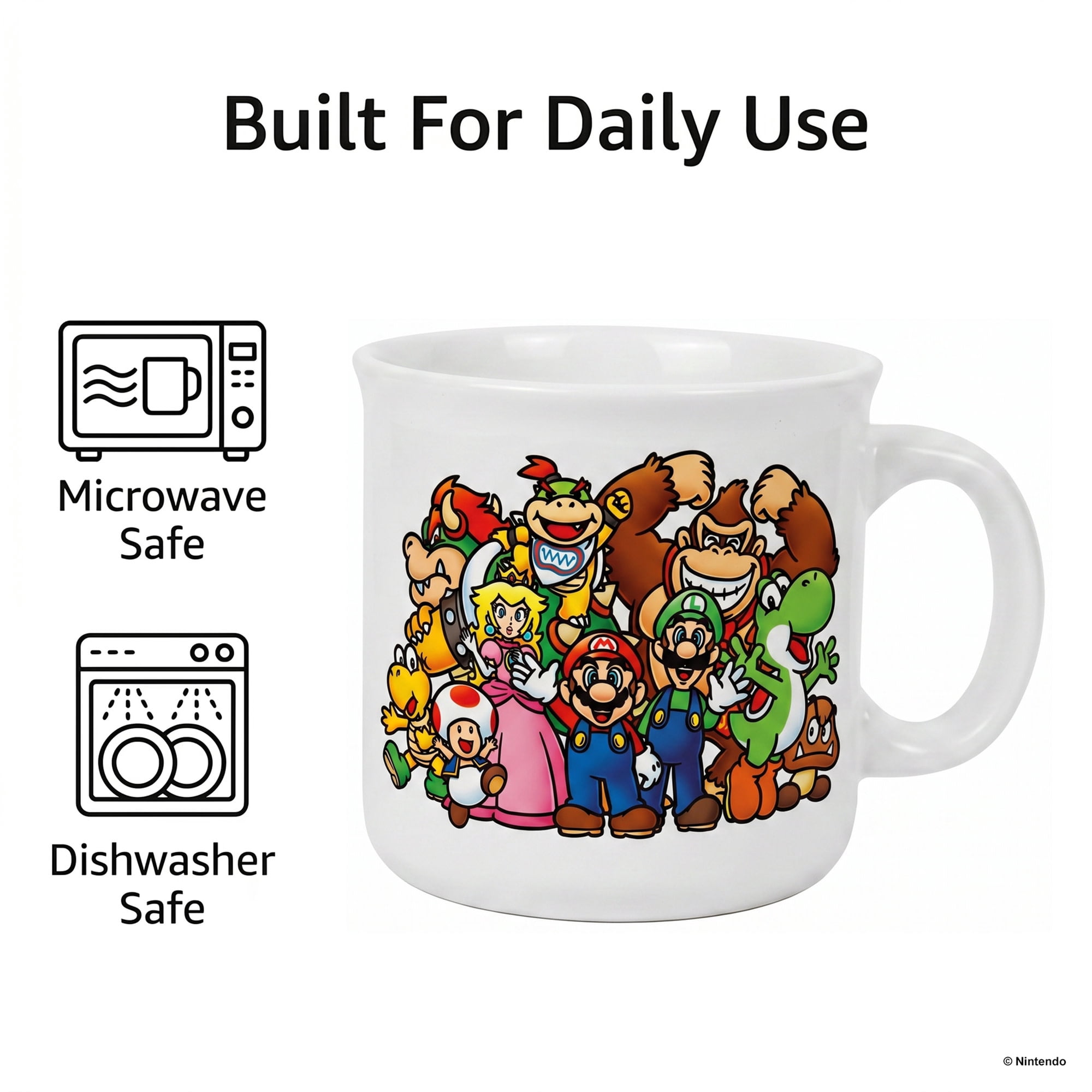 Pyramid America: Super Mario: Lineup - 20oz Ceramic Camper Mug - Coffee & Tea Cup, Microwave-Dishwasher Safe, Video Game Fan Collectible, Licensed