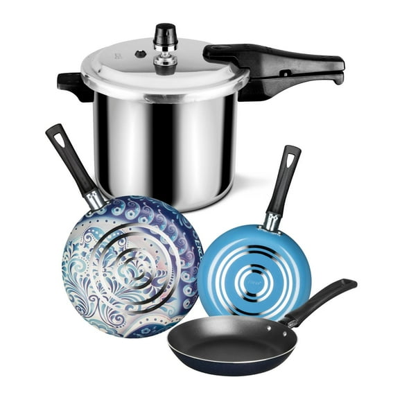Combo de Olla express Ekco 6 lts con 3 pack de Sartenes Ekco Blu
