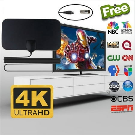 TV Antenna, [2019 Strongest] Indoor Digital HDTV Amplified Television Antenna Freeview 4K 1080P HD for Local Channels 80-100 Miles Range Support All TV’s-13ft Coax