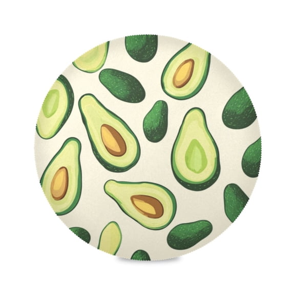 Round Plate Mat 15.4x15.4 Inchesx1 Placemat Table Mat Kitchen Mat Coffee Mat Fabric Thick, Strong Wear-Resistant, Heat Resistance Green Avocados
