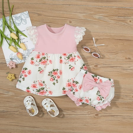 

2PCS Summer Newborn Baby Girl Clothes Princess Floral Top Dress + Pants Shorts Outfit Set