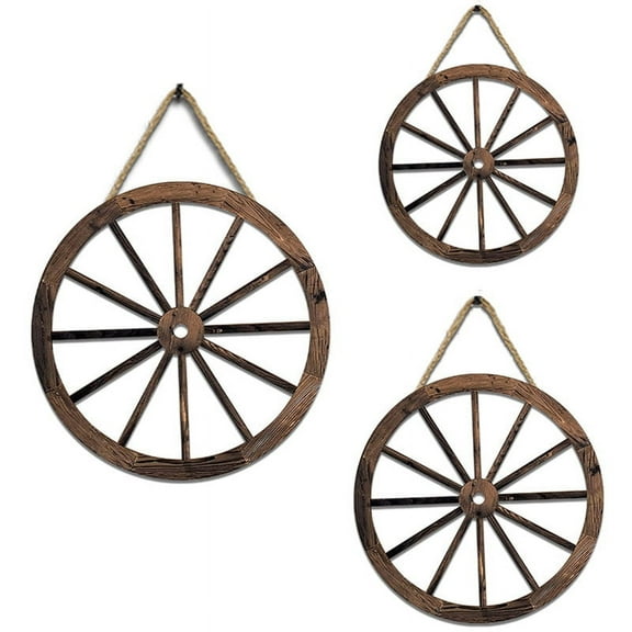 3pcs Hanging Wheel Decor Vintage Wooden Wheel Pendant for Home Bar Kitchen