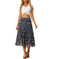 thumbnail image 3 of INSPIRE CHIC Women's Floral Skirt Elastic High Waist Ankle Length Chiffon A-Line Skirt XL Navy Blue, 3 of 7