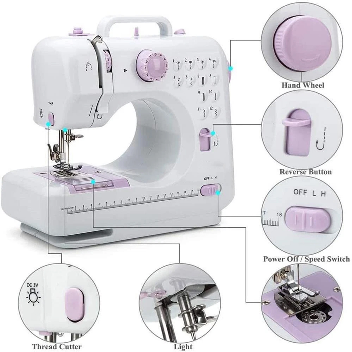 iMeshbean Sewing Machine Portable Electric Crafting Mending Machine Double Thread, Double Speed, 12 Built-In Stitches