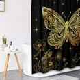 thumbnail image 3 of 4 Pcs Shower Curtain Sets, Gold Blue Butterfly Moth Black Waterproof Bathroom Sets with Non-Slip Rugs, Toilet Lid Cover and Bath Mat, 12 Hooks, Accessories Home Bathroom Decor 72" X 72", 3 of 6