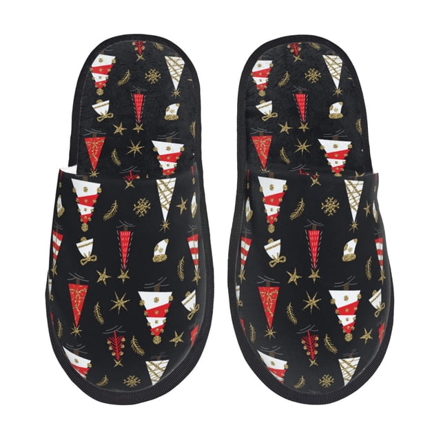 Balery Christmas Tree and Gold Socks Pantuflas de Casa de Felpa Silenciosas con Diseño Estampado, Zapatillas Cómodas Antideslizantes de Algodón para Interior-Medium
