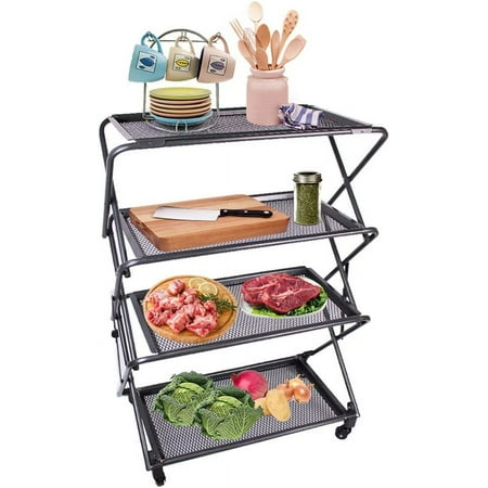 

Folding Portable Durable Steel Kitchen Shelf Black 39 - Removable Mesh Trays Perfect for Outdoor Cookouts Extra Storage Kitchen Storage and Home Decor